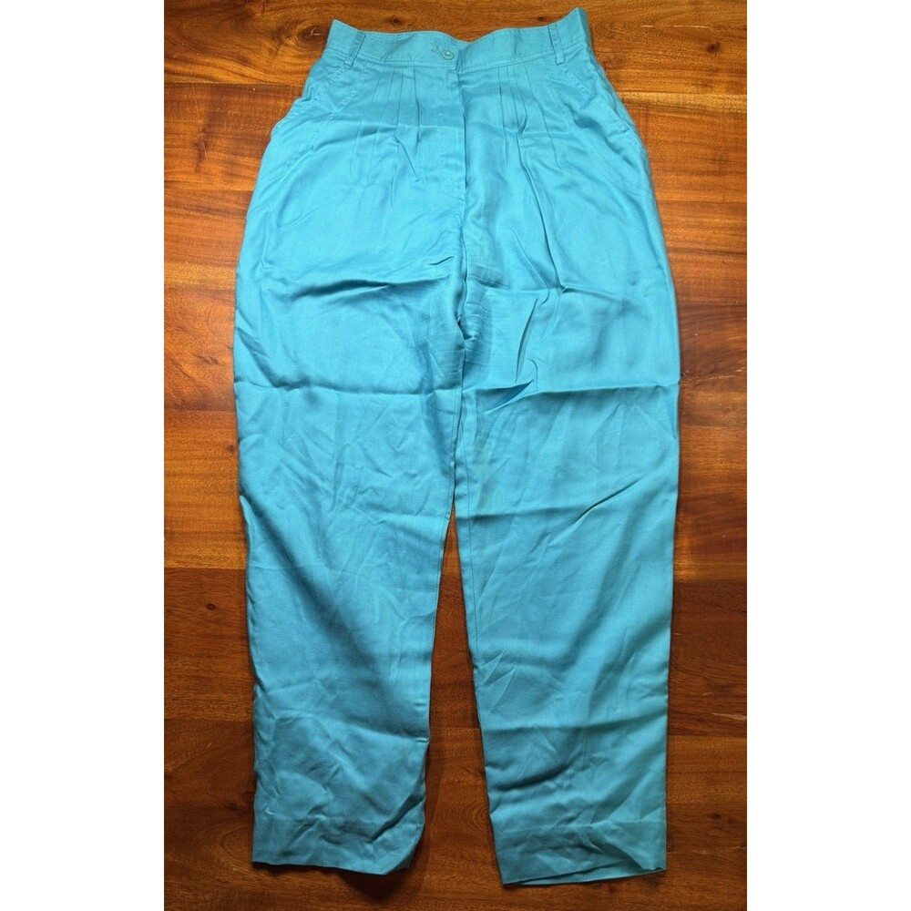 VTG Le Painty Paris Pleated Trousers Womens Sz 6 Blue Rayon High Waist Pants 80s